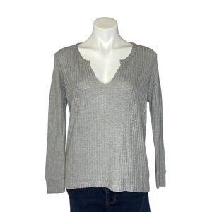 CHASER Thermal Long Sleeve Top Waffle Knit V Neck Grey Womens Small